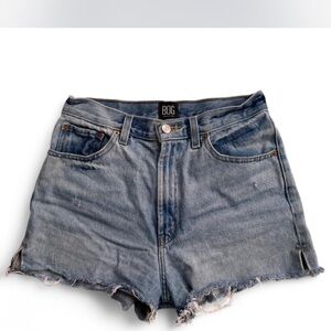 Blue Jean Shorts with High Waist and Cut-Off Design